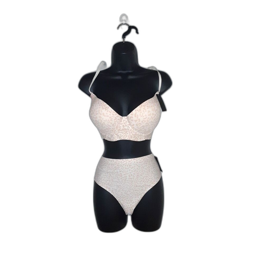 Youmita 38C Beige Leopard Print Bra and Large Seamless Panty NWT